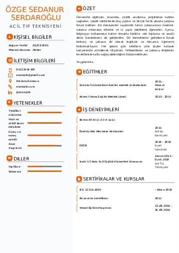 Acil Tıp Teknisyeni CV Örnekleri cv indir